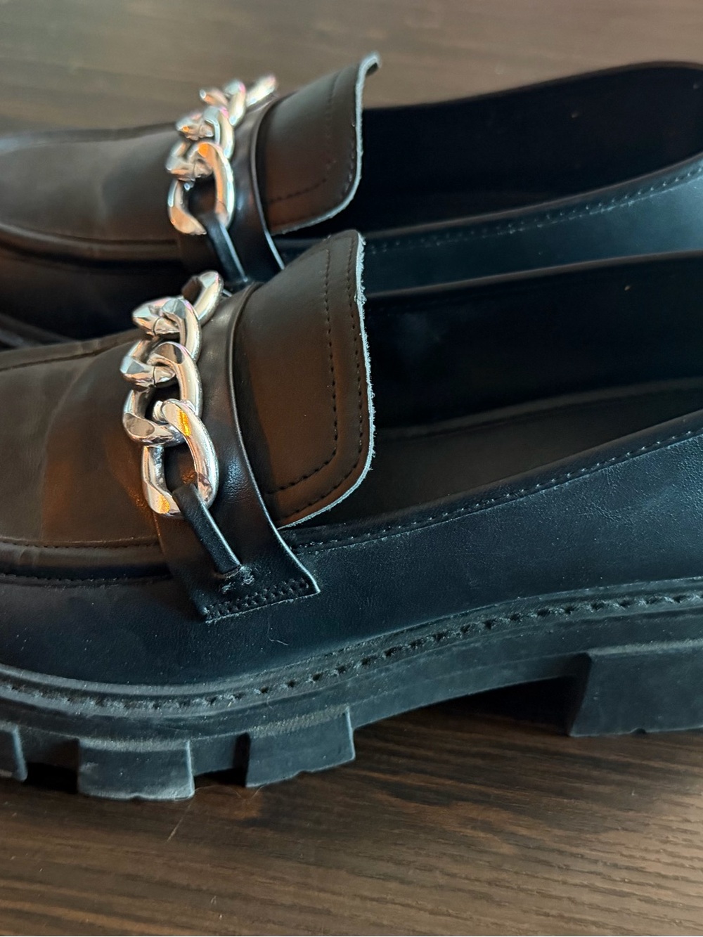 Black Chunky Chain Loafers
